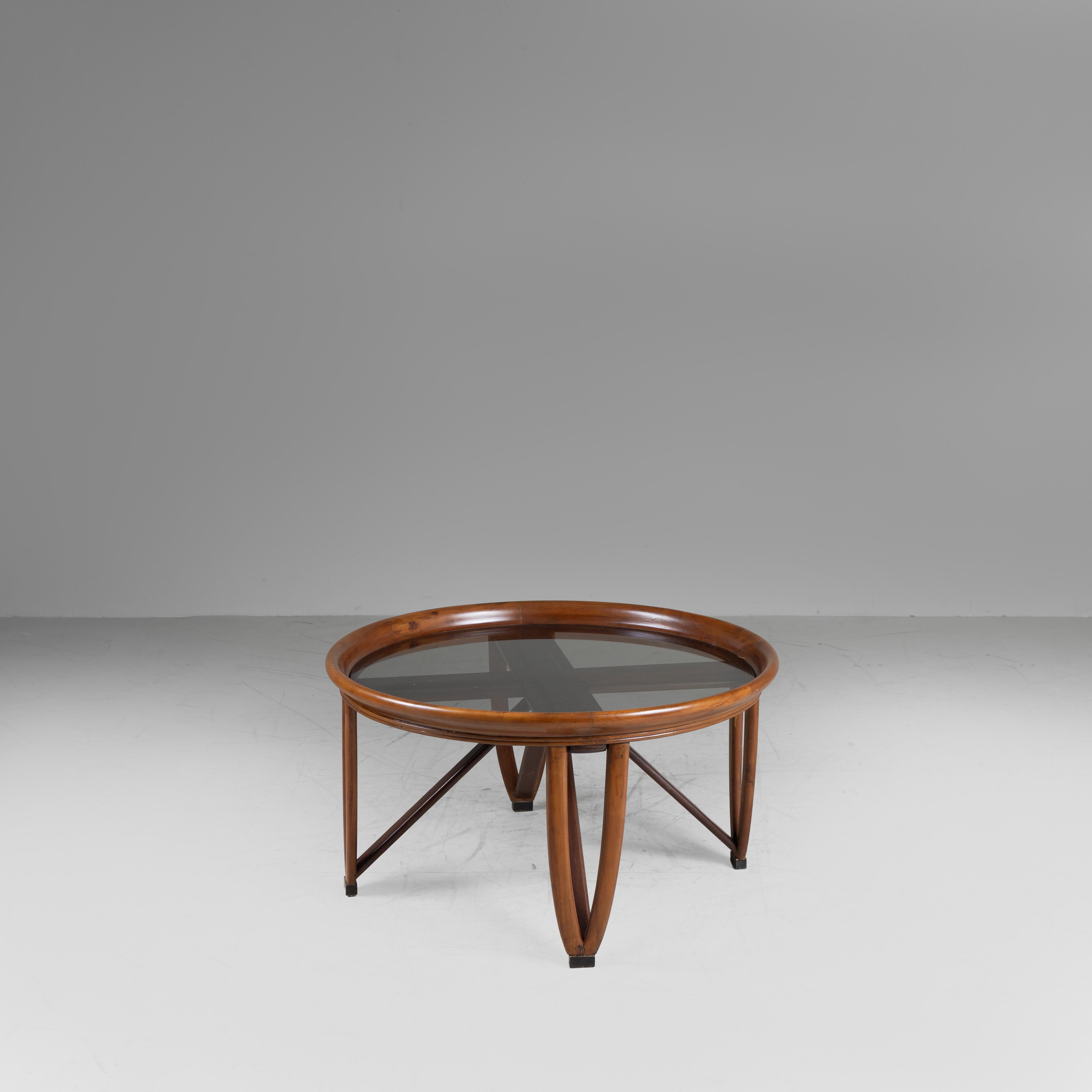 Mid-Century Modern Round coffee table in wood and glass Brazilian production 1950 For Sale