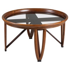 Tavolino rotondo in legno e vetro Produzione brasiliana 1950