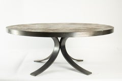 Round Coffee Table in Wrought Iron and Stone from the Ardoise, circa 1960-1970
