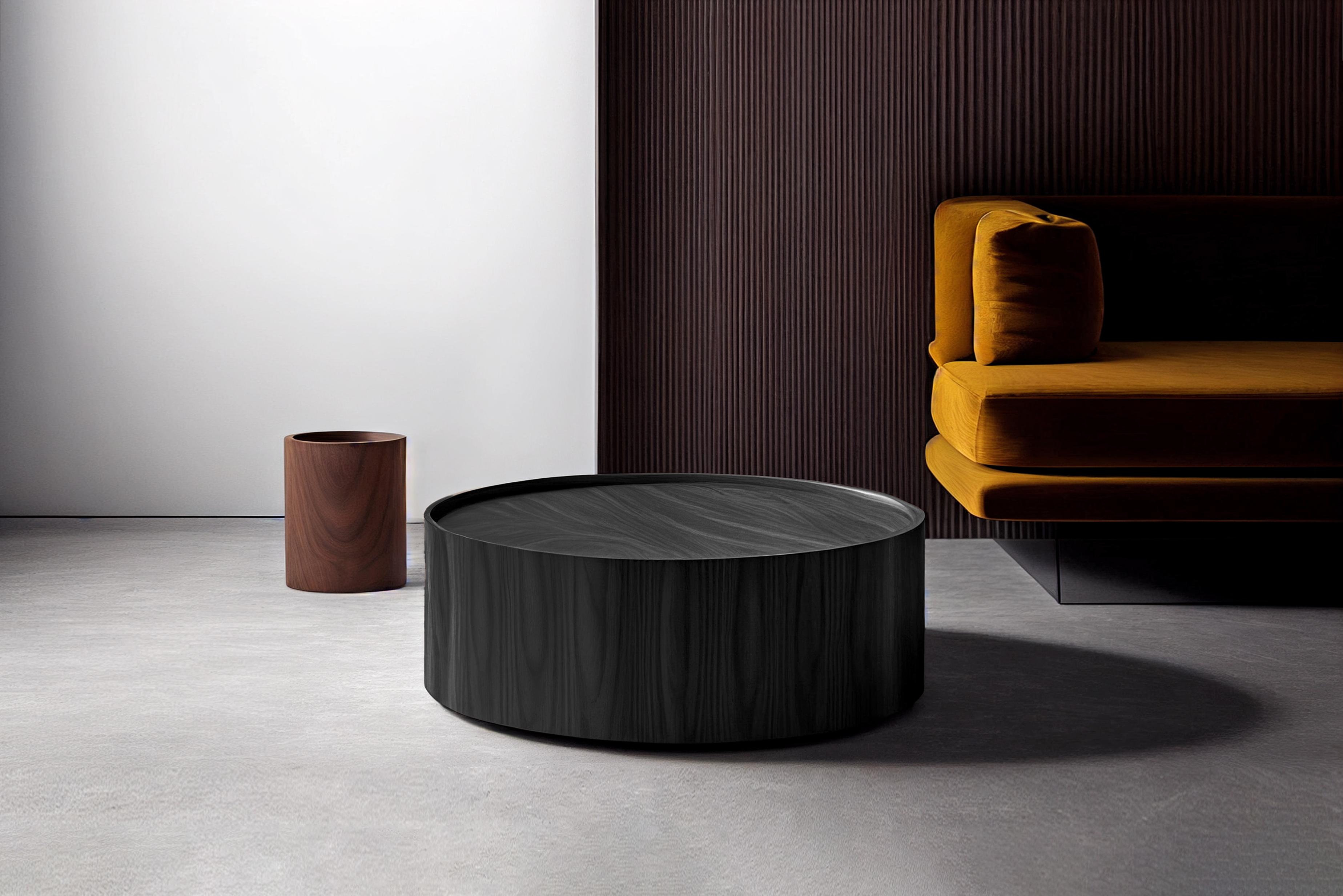 Mexican Round Coffee Table Made of Black Tinted Wood Veneer by Nono Furniture For Sale