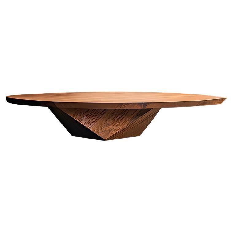Solace 9: Geometric Solid Wood Coffee Table with Heavy Base and Straight Lines For Sale