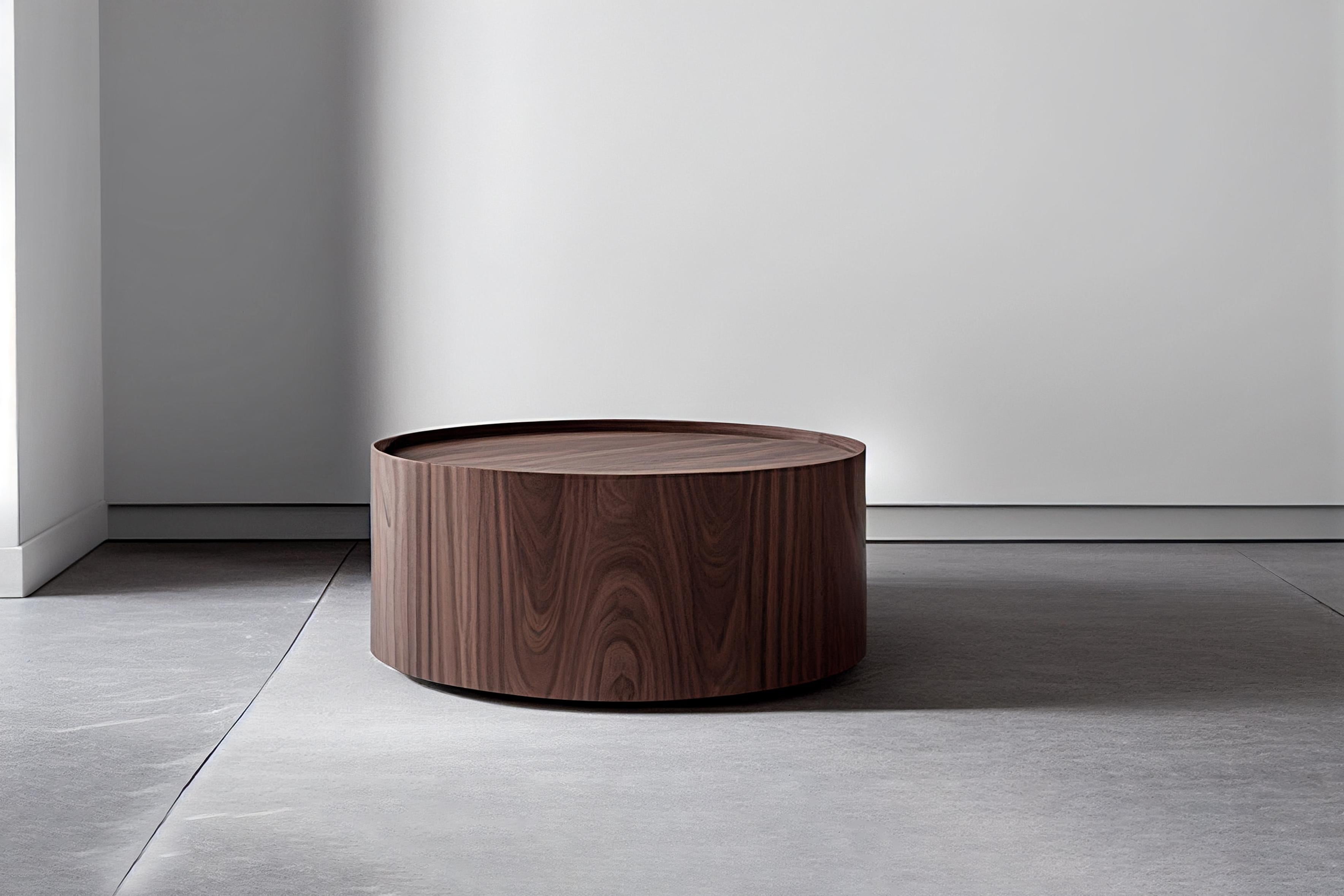 Mexican Round Coffee Table Made of Walnut Veneer by Nono Furniture For Sale