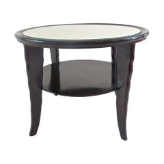 Vintage Round Coffee Table Mirror Top Black Laquered Two-Tier Attributed to Borsani 1940