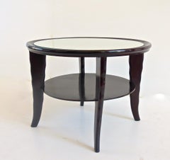 Round Coffee Table Mirror Top Black Laquered Two-Tier Attributed to Borsani 1940