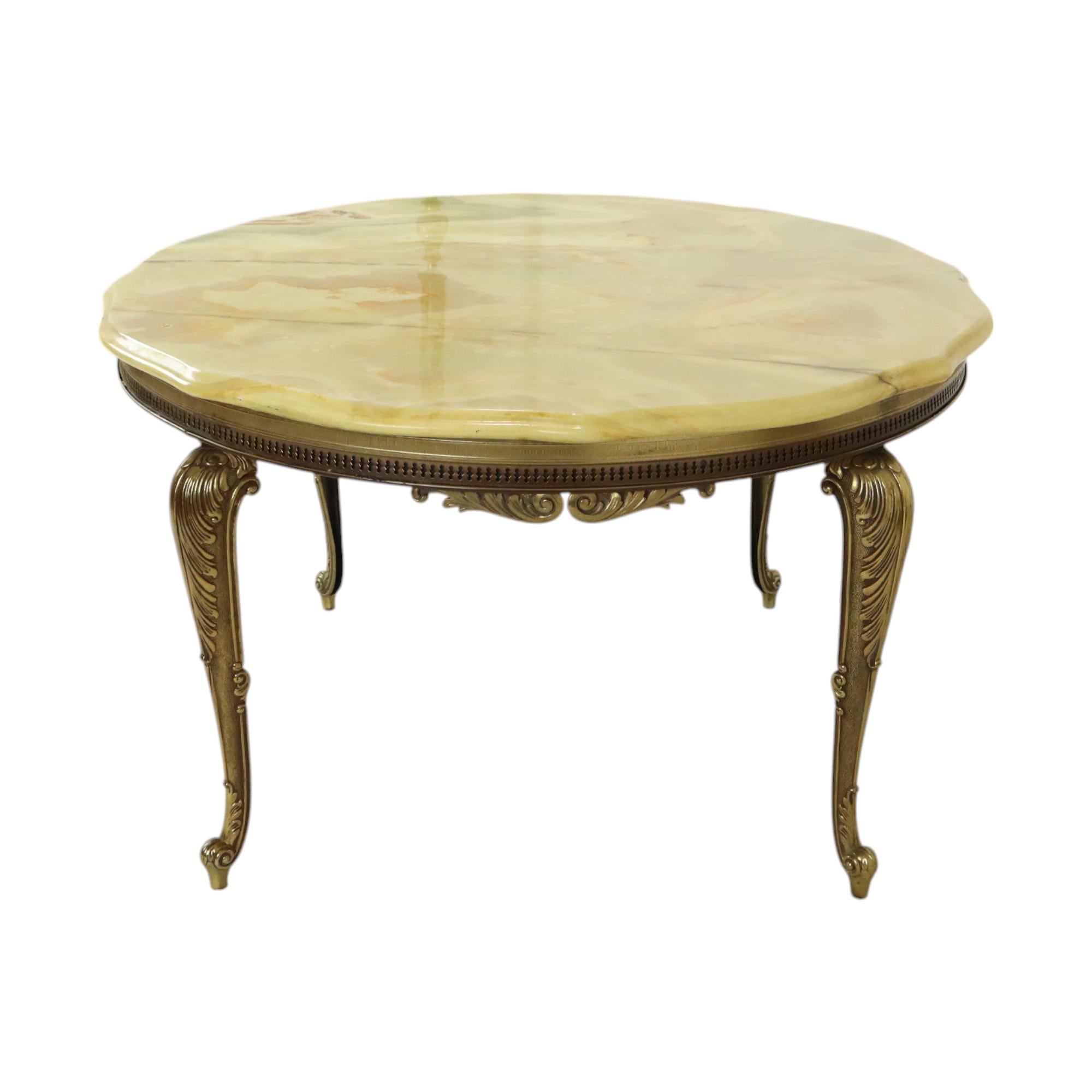 Table basse ronde en marbre d'onyx et laiton Hollywood Regency Style Fifties Bon état - En vente à Poperinge, BE