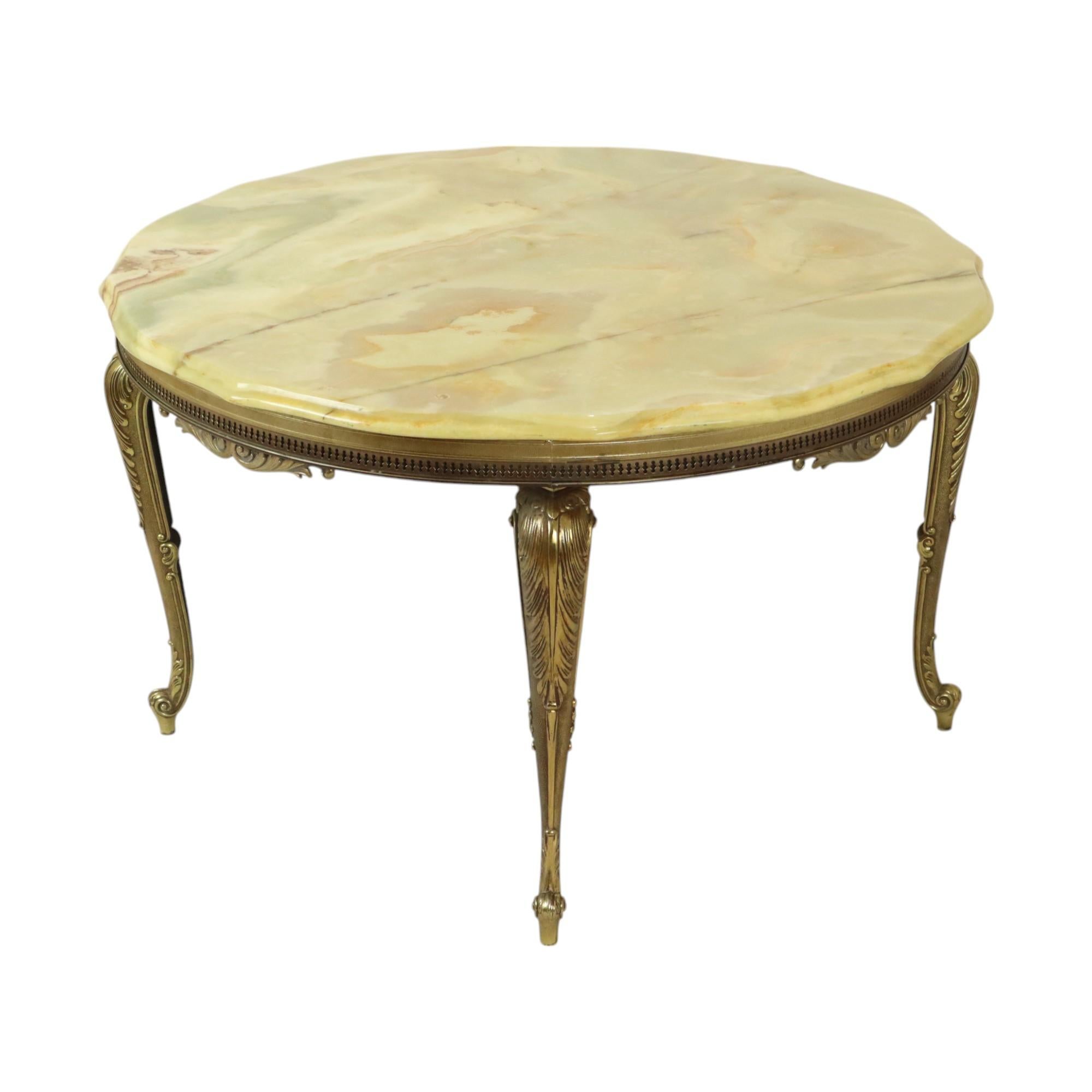 Table basse ronde en marbre d'onyx et laiton Hollywood Regency Style Fifties en vente 1