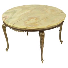 Mesa de centro redonda Ónice Mármol Latón Estilo Hollywood Regency Años 50