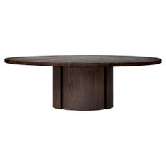 Round Coffee Table, Solid Dark Brown European Oak, Brutalist, Aperta by Mokko