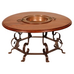 Antique Round Coffee Table With A 18 Century Brazier In It's Center