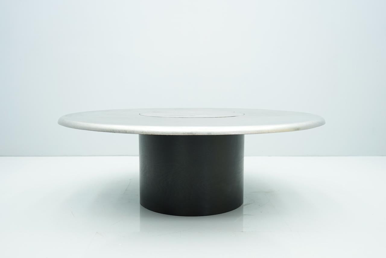 Round Coffee Table with a Bar Etched Metal by Heinz Lilienthal 60s 4
