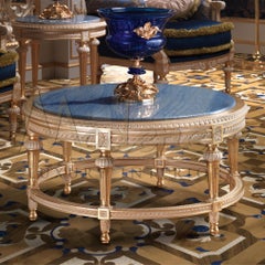 Round Coffee Table with Azul Marble Top and Luxury Gold Leaf by Modenese