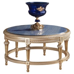 Round Coffee Table with Azul Marble Top and Luxury Gold Leaf by Modenese