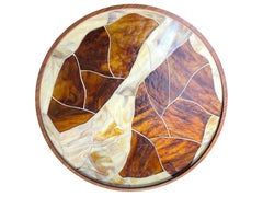 Modern Round Coffee Table with Glass Top and Walnut Pedestal Base by Ercole Home