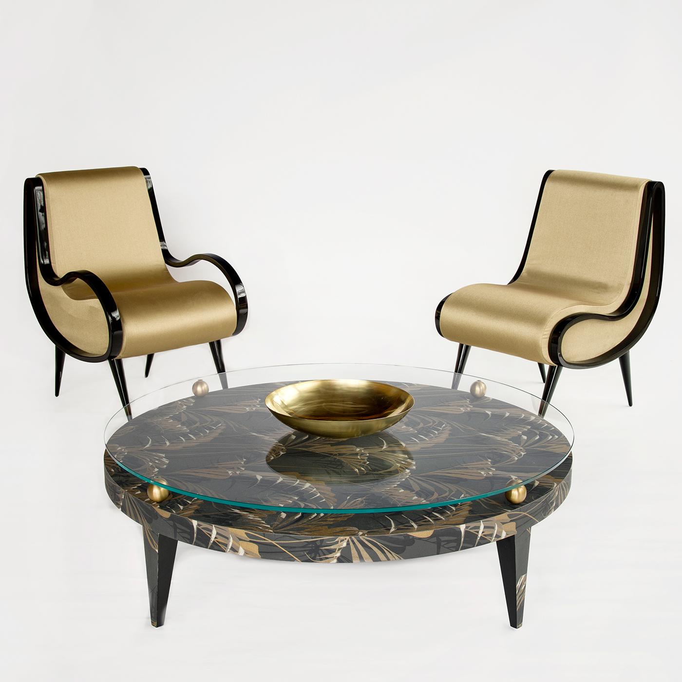 Mesa de centro redonda con tapa de cristal Italiano en venta