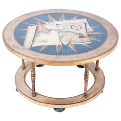 Round Coffee Table with Gold Leaf and Trompe L'oeil