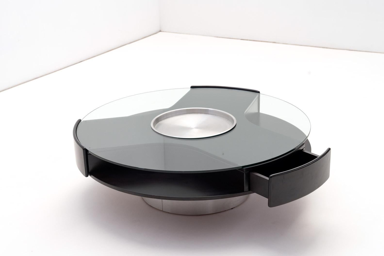 Italian Round Coffee Table with Hidden Bar and Storage