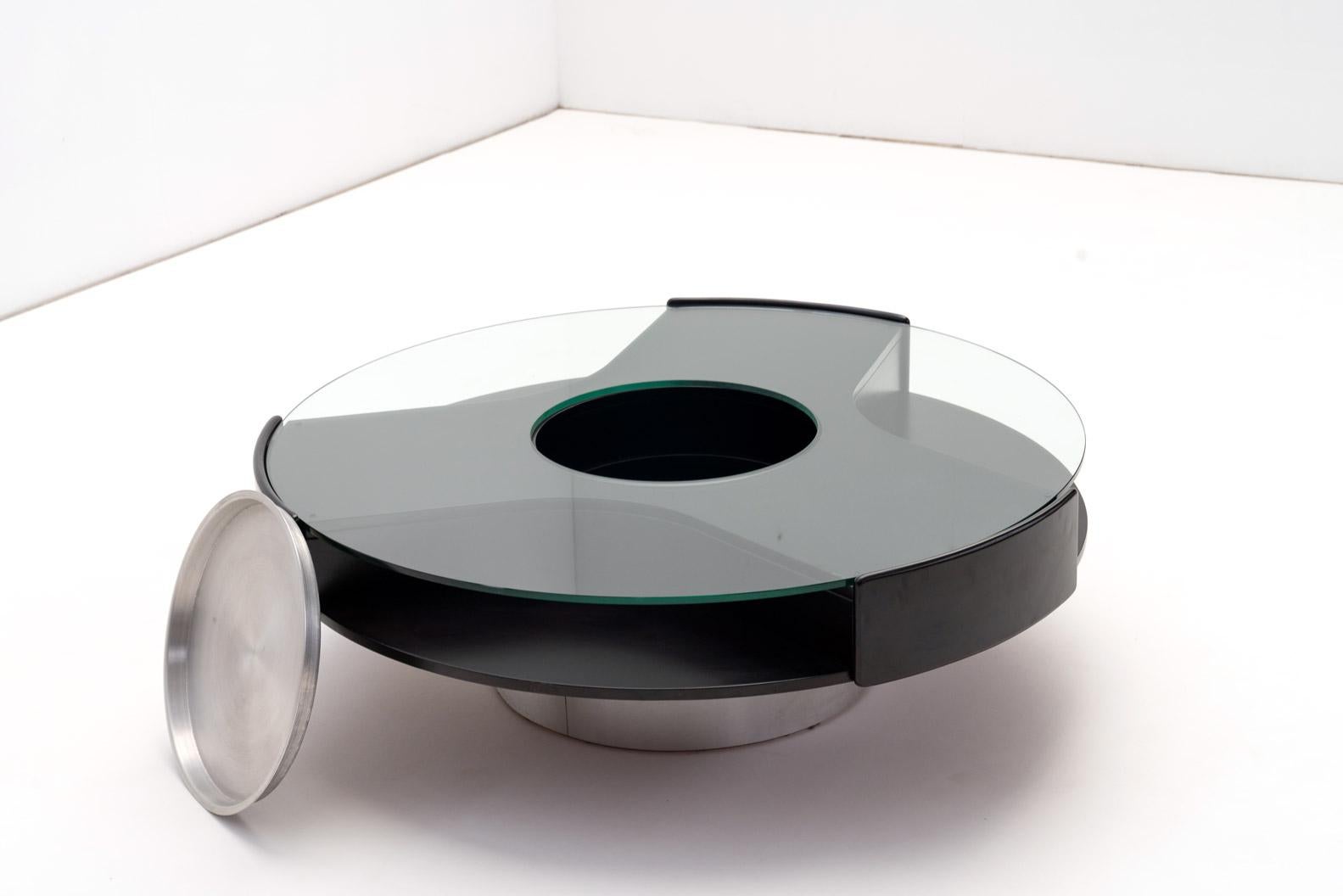 20th Century Round Coffee Table with Hidden Bar and Storage