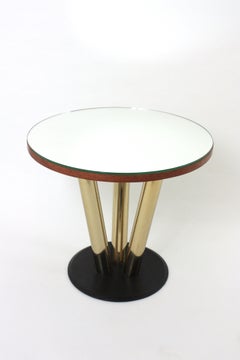 Round Coffee Table with Mirror Top and Brass and Black Metal Base