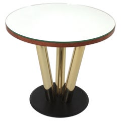 Round Coffee Table with Mirror Top and Brass and Black Metal Base