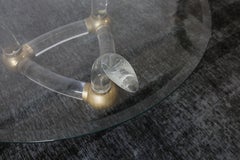 Round Coffee Table with Thick Curved Lucite and Brass Ball Base