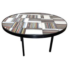 Round coffee table with tiles top, Roger Capron, Vallauris. circa 1960