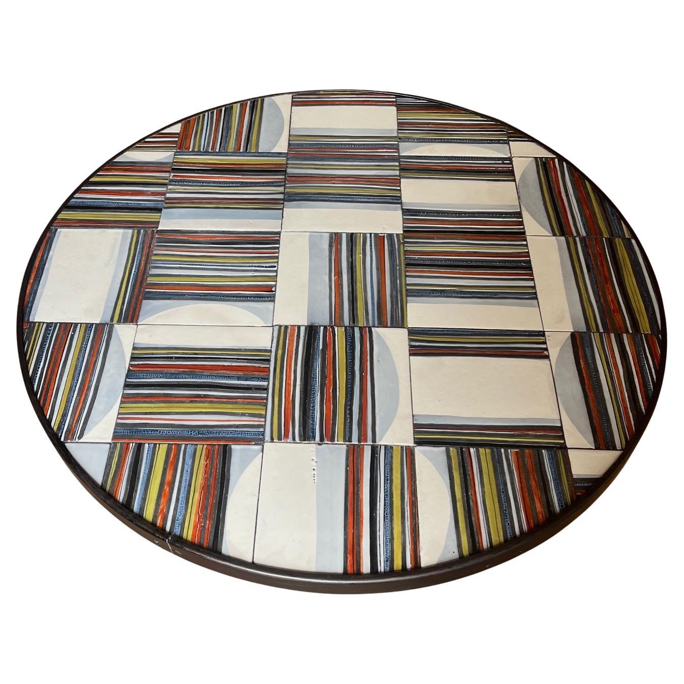 French Round coffee table with tiles top, Roger Capron, Vallauris. circa 1960 For Sale