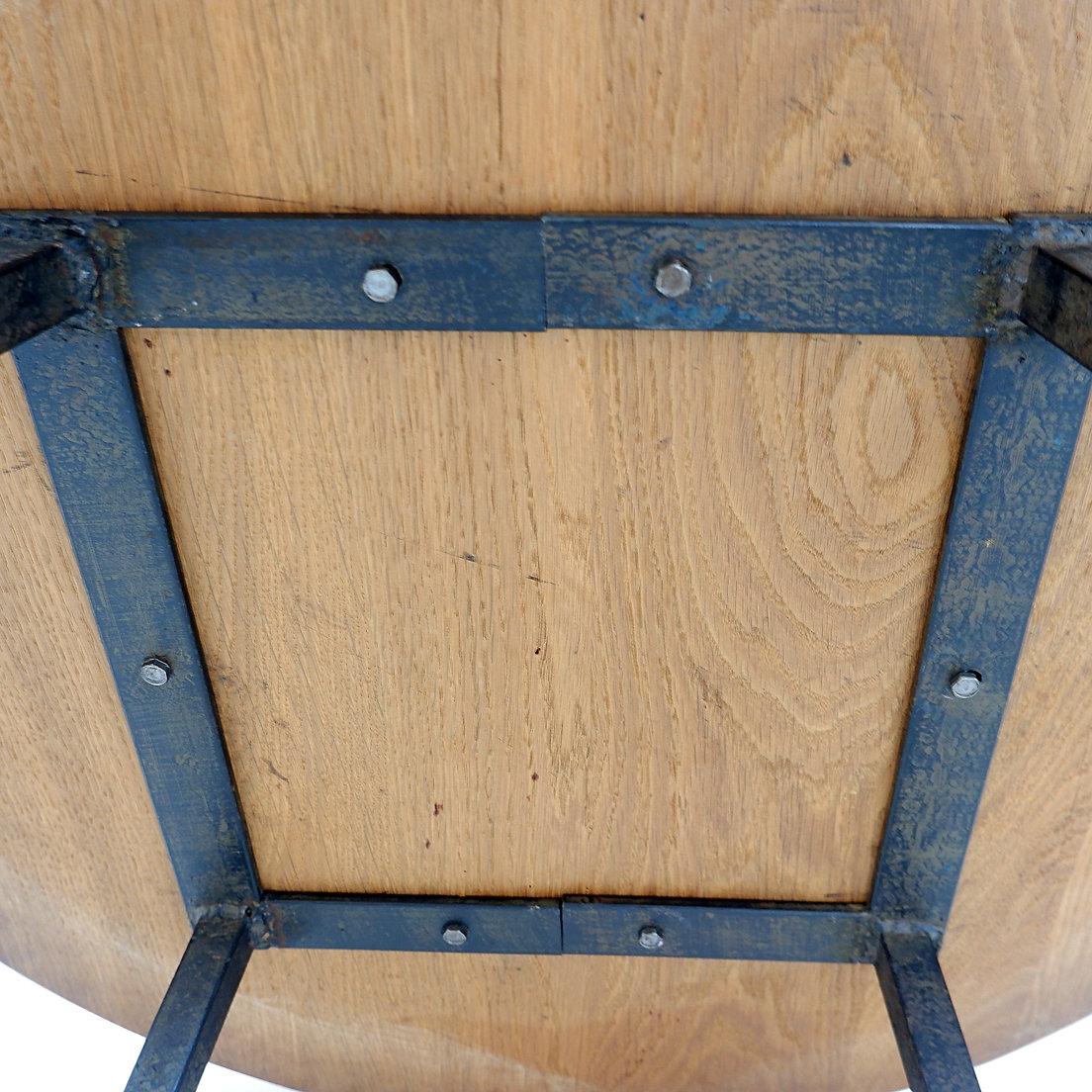 Wood Round coffee table with twisted wrought iron base, France 1960s - Ø 67cm For Sale