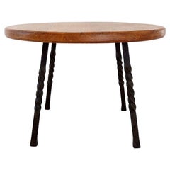 Round coffee table with twisted wrought iron base, France 1960s - Ø 67cm