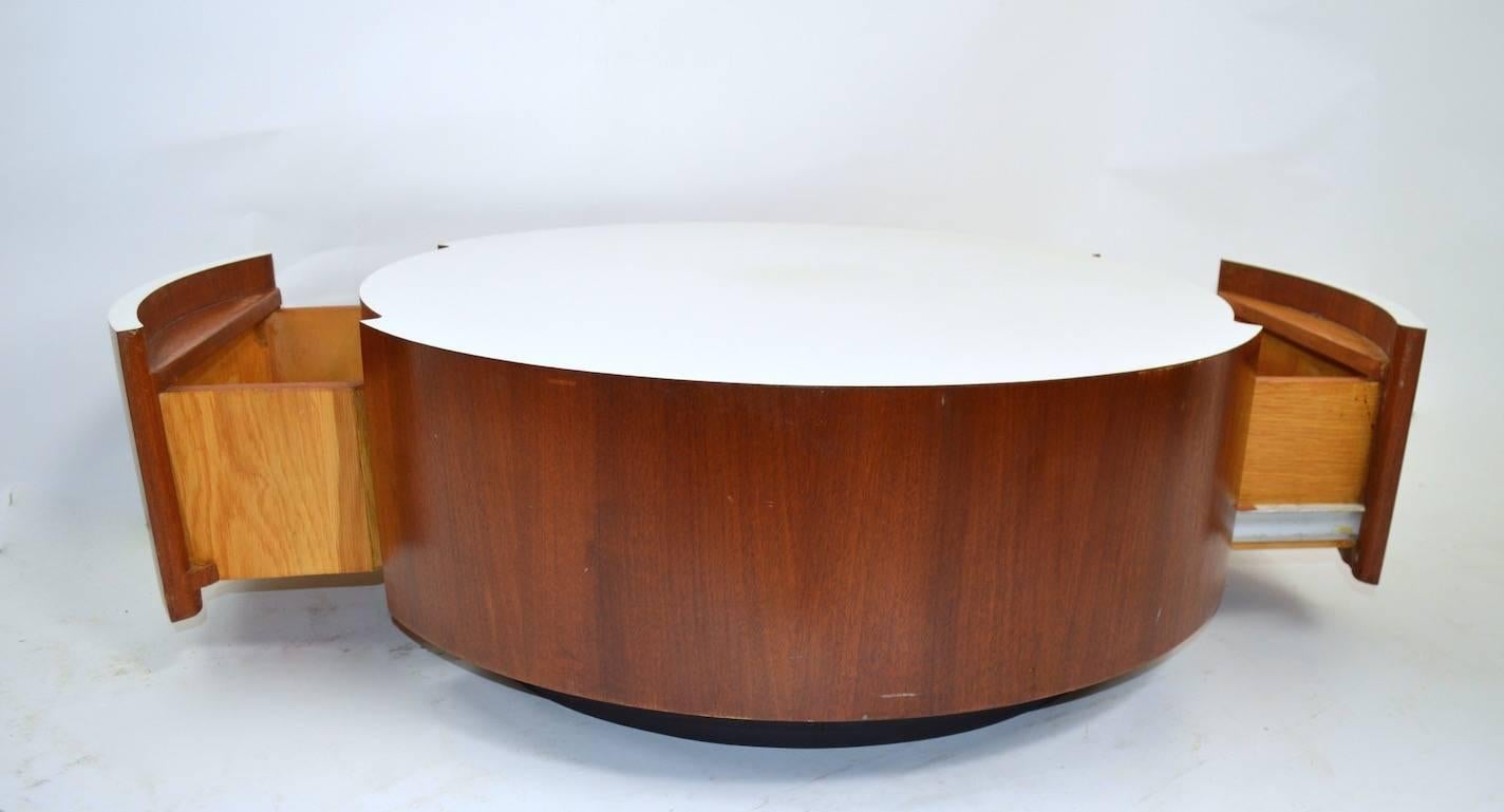Mid-Century Modern Round Coffee Table with Two Drawers after Baughman