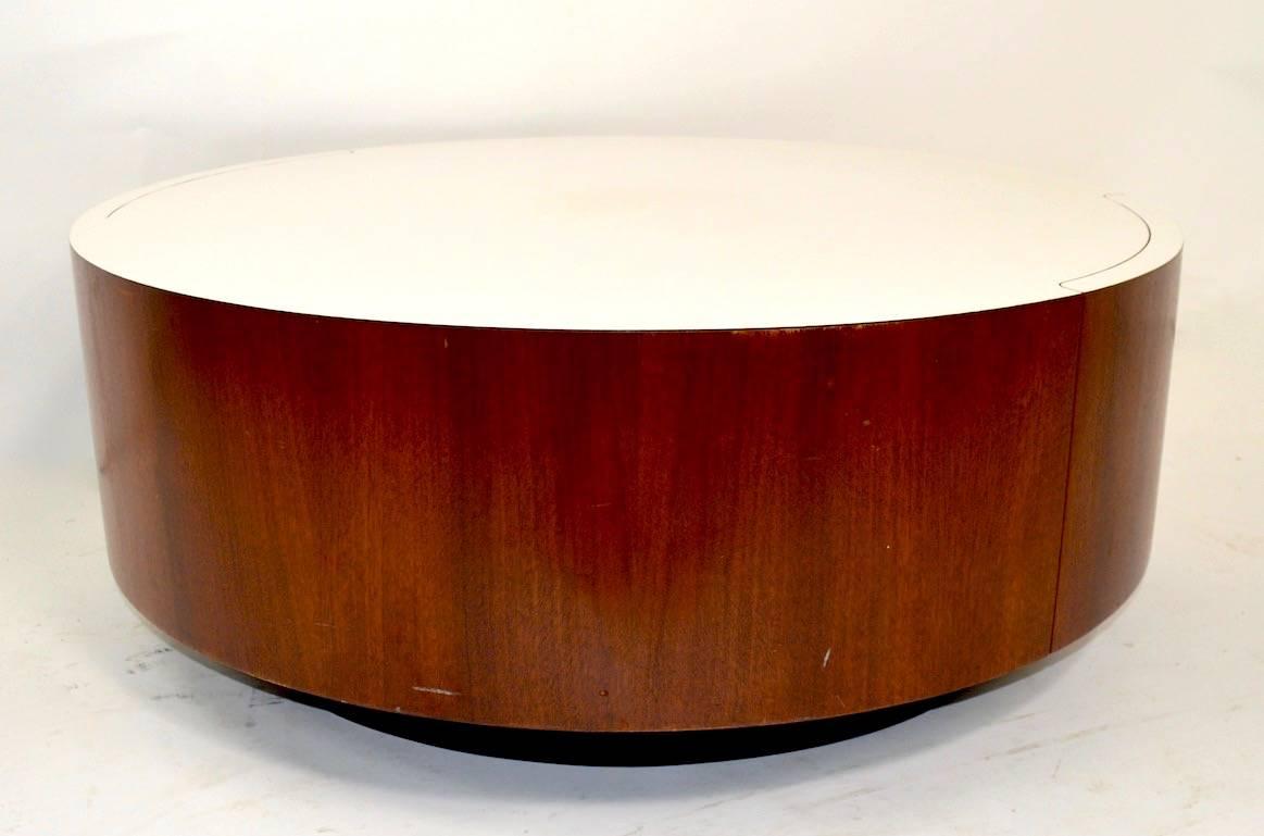 American Round Coffee Table with Two Drawers after Baughman