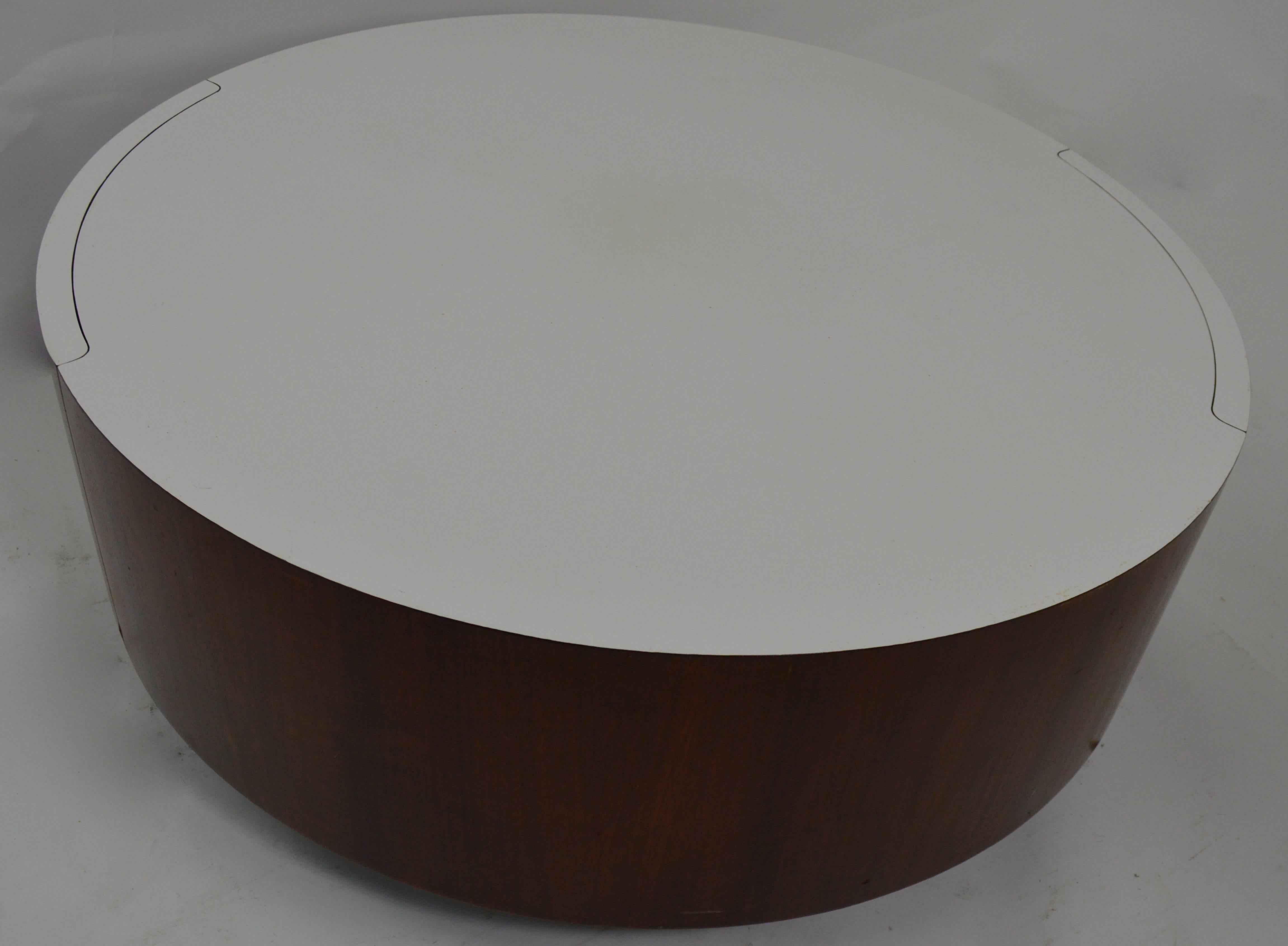 20th Century Round Coffee Table with Two Drawers after Baughman