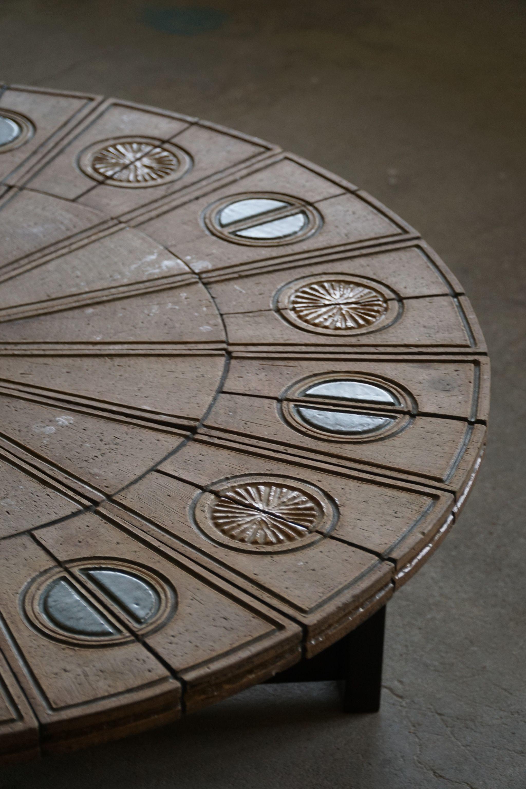 Table basse ronde, Wood et carreaux de céramique, Ox Art by Trioh, Danemark, 1978 en vente 2