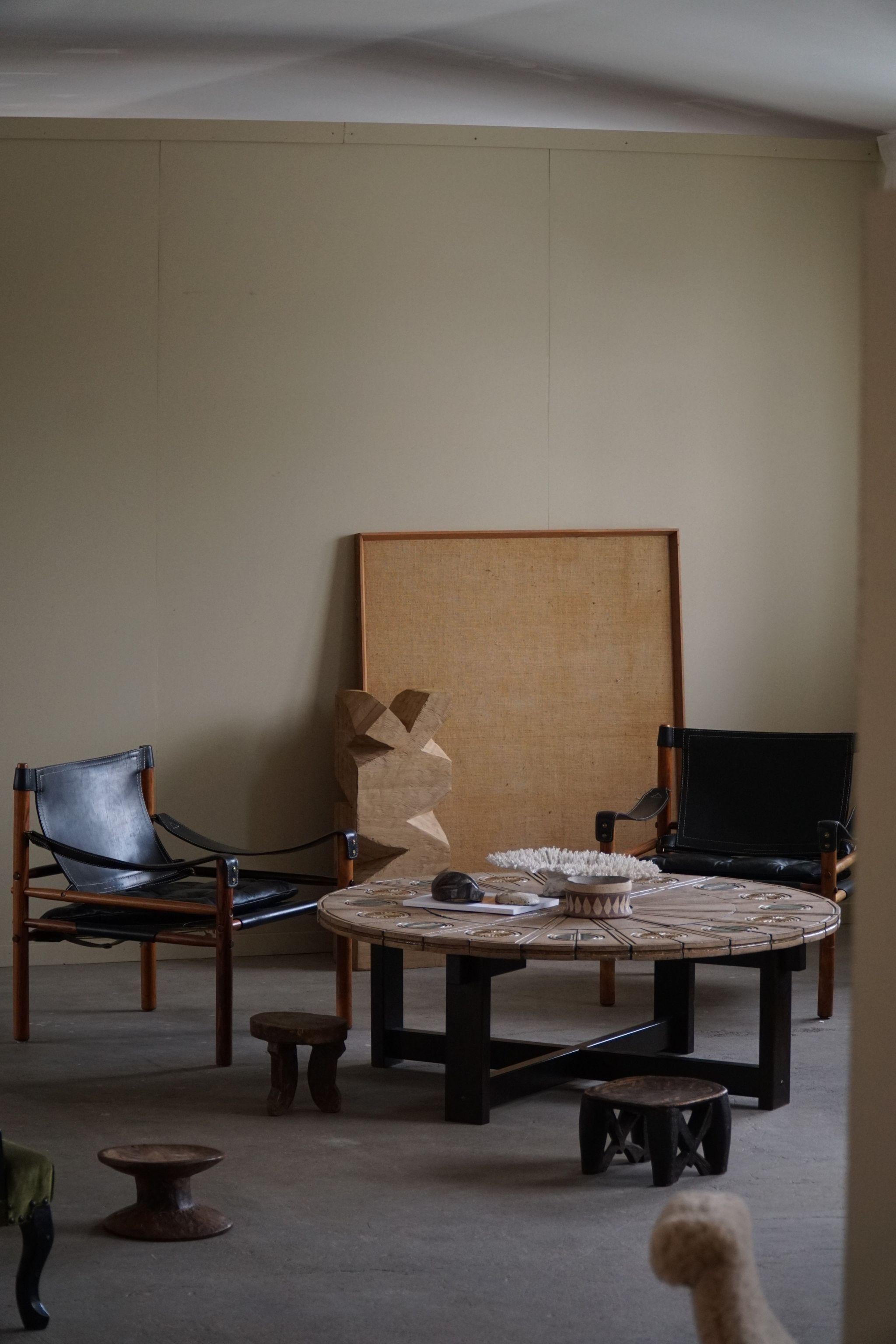 Danois Table basse ronde, Wood et carreaux de céramique, Ox Art by Trioh, Danemark, 1978 en vente