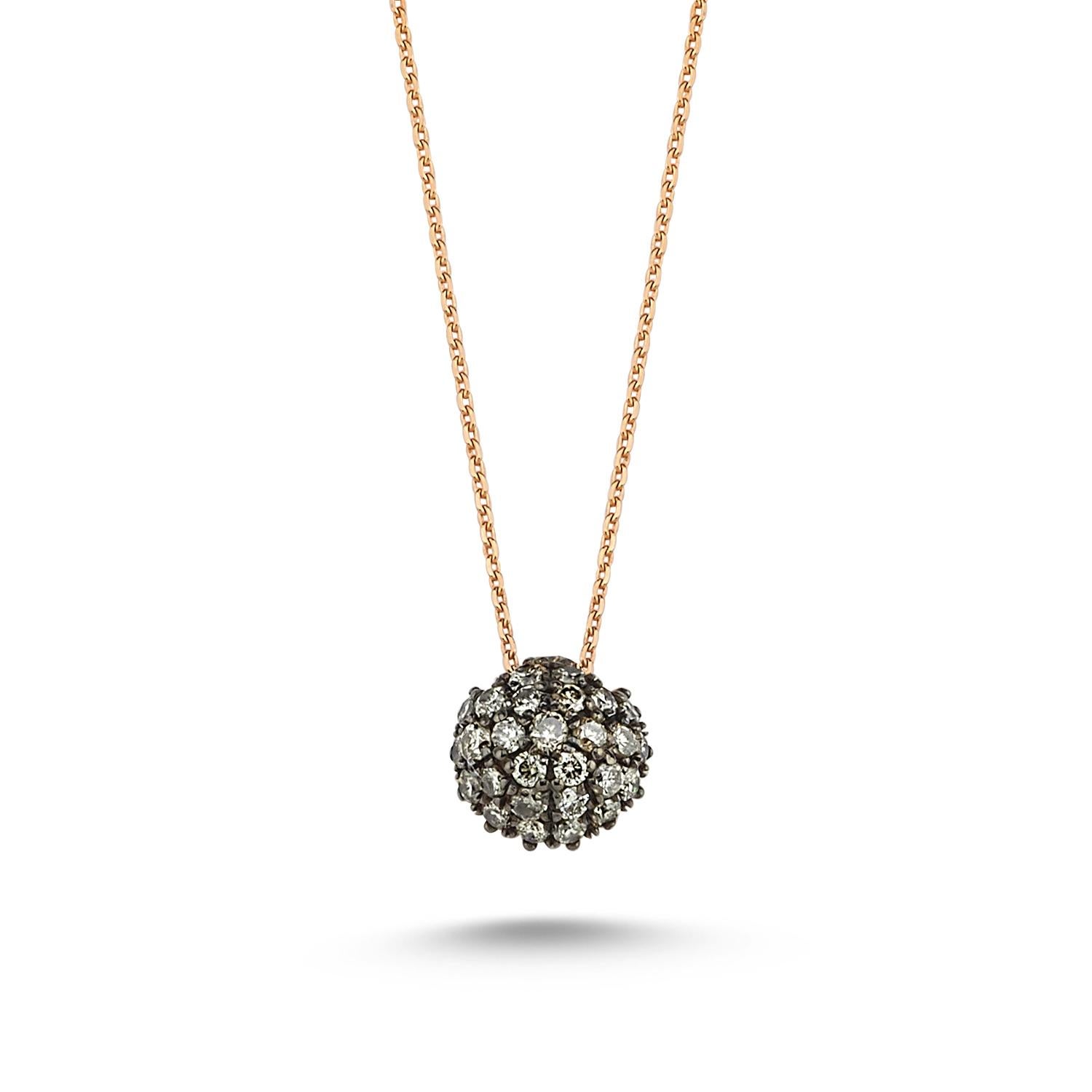 Round cognac diamond necklace in 14k rose gold by Selda Jewellery

Additional Information:-
Collection: Waves collection
14K Rose gold
0.29ct Cognac diamond
Pendant height 0.6cm
Chain length 42cm