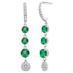 white gold hoop earrings Tripled Tiered Emerald and Diamond Cluster Hoop Drop Earrings