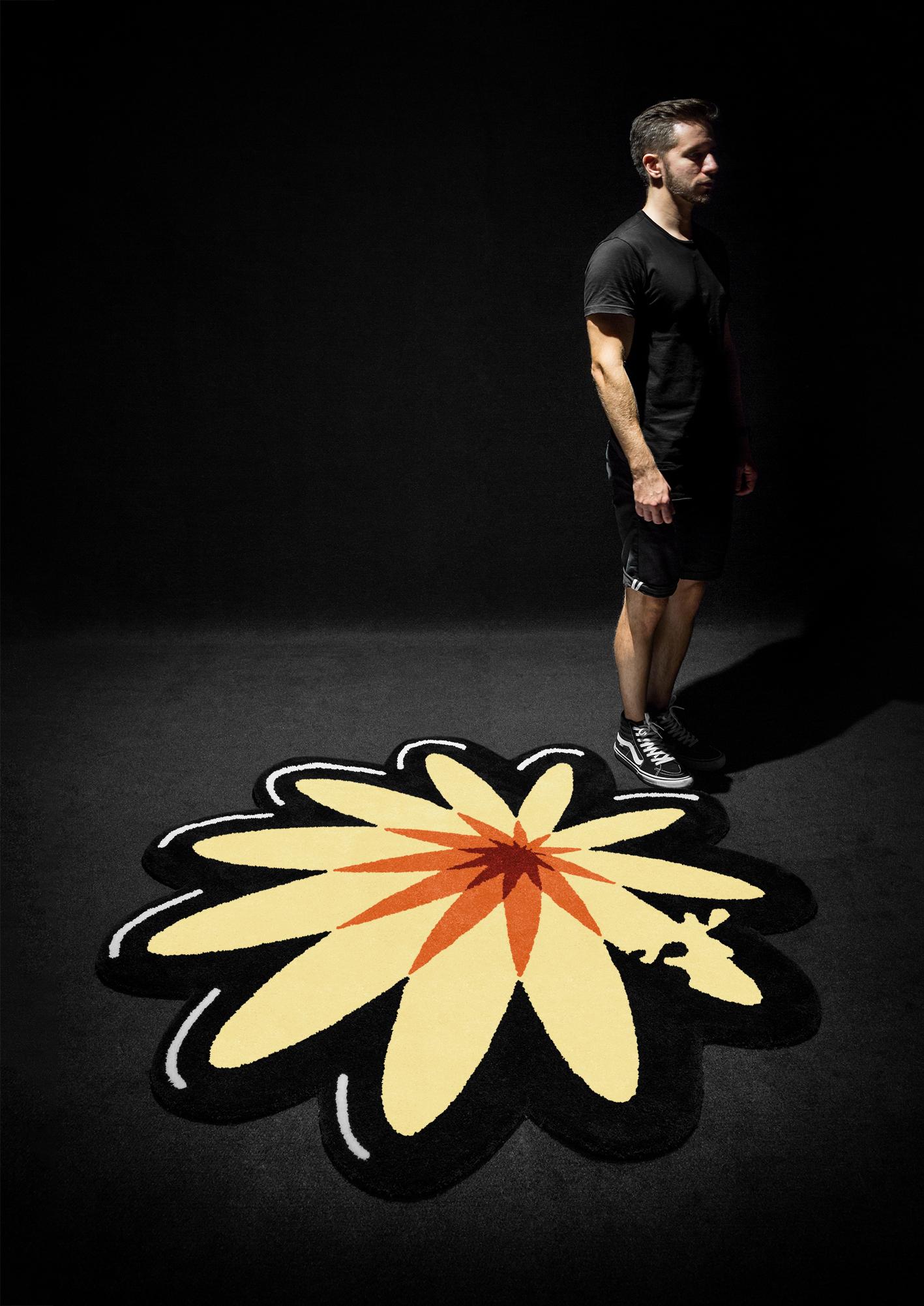 Modern Round Colorful Flower Rug from Graffiti Collection by Paulo Kobylka, Large For Sale