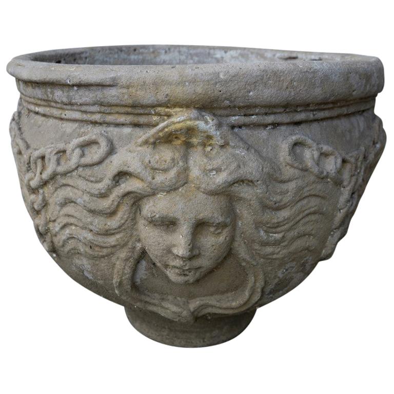 Round Concrete Planter with the Goddess of Nature For Sale