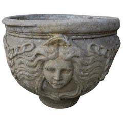 Round Concrete Planter with the Goddess of Nature