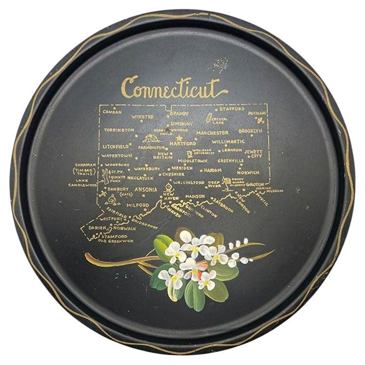 Bandeja redonda para servir de estaño laurel de Connecticut en negro y crema