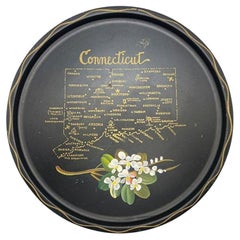Bandeja redonda para servir de estaño laurel de Connecticut en negro y crema