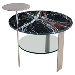 Moderne Mitte des Jahrhunderts  Runder Couchtisch Rot  Marmor, Glasplatte, Sockel aus satiniertem Stahl