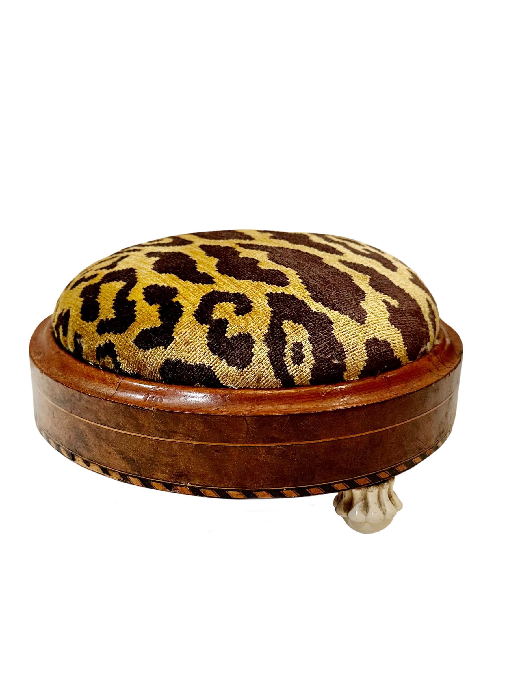 French Round Continental Stool With Scalamandré Cheetah   For Sale