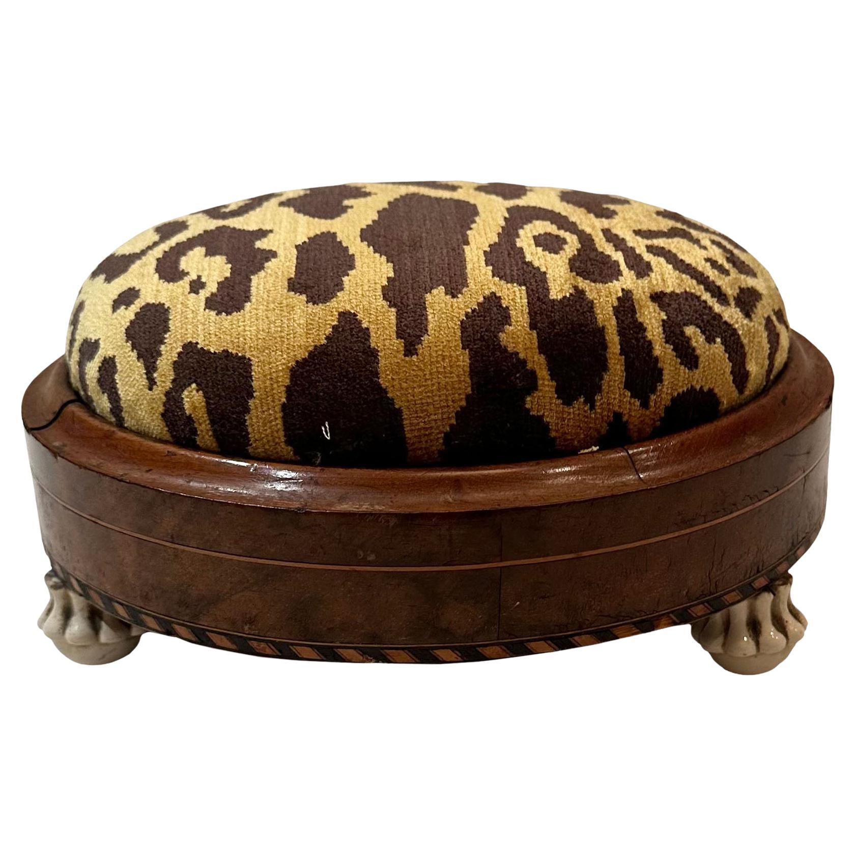 Round Continental Stool With Scalamandré Cheetah   For Sale