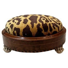 Vintage Round Continental Stool With Scalamandré Cheetah  