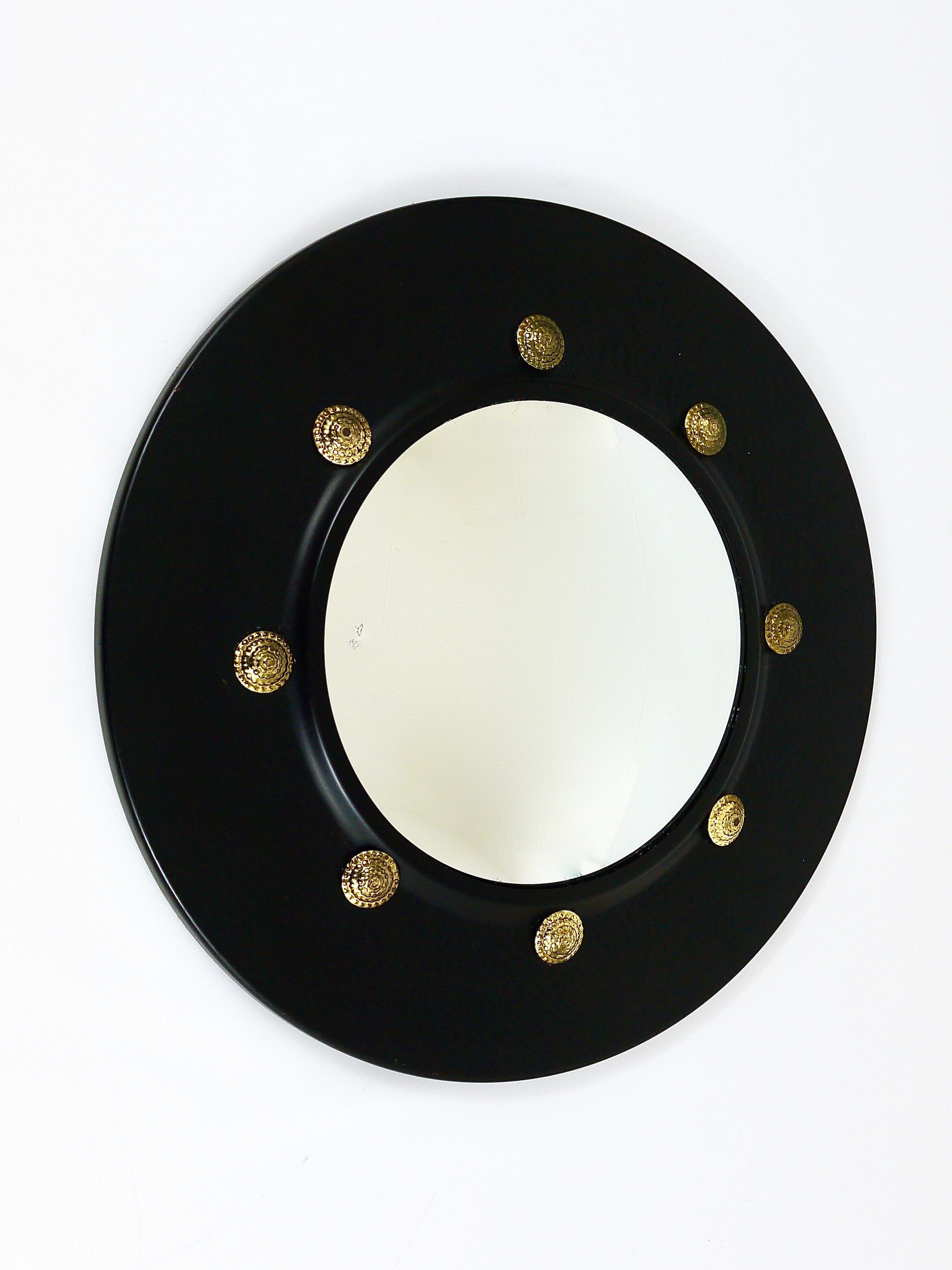 Italian Round Convex Brass Mirror in the style of Piero Fornasetti, Italy, 1960s