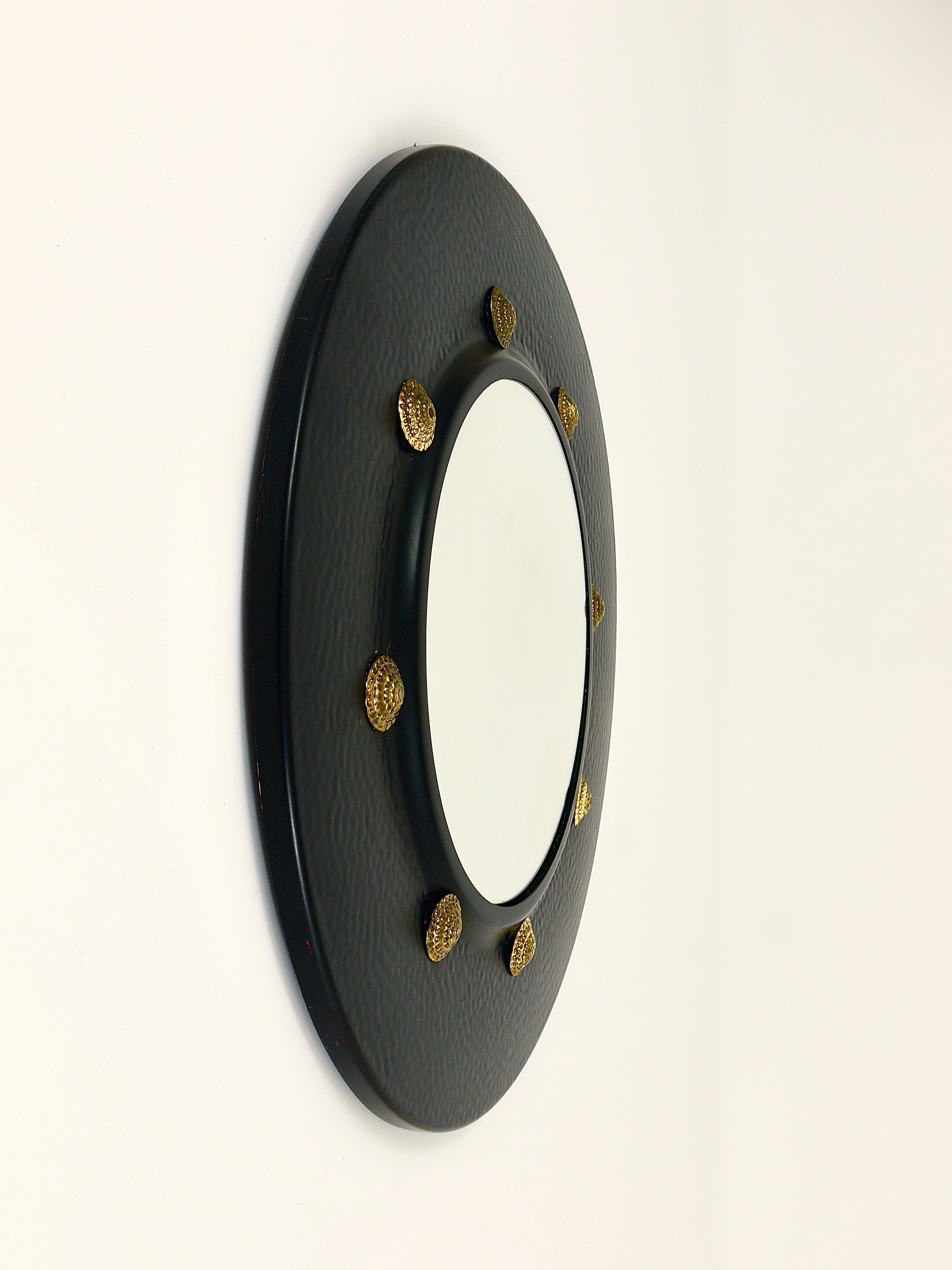 Round Convex Brass Mirror in the style of Piero Fornasetti, Italy, 1960s 1