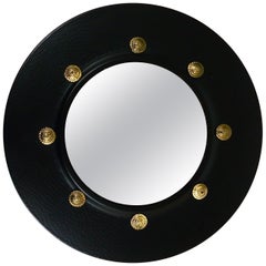 Round Convex Brass Mirror in the style of Piero Fornasetti, Italy, 1960s