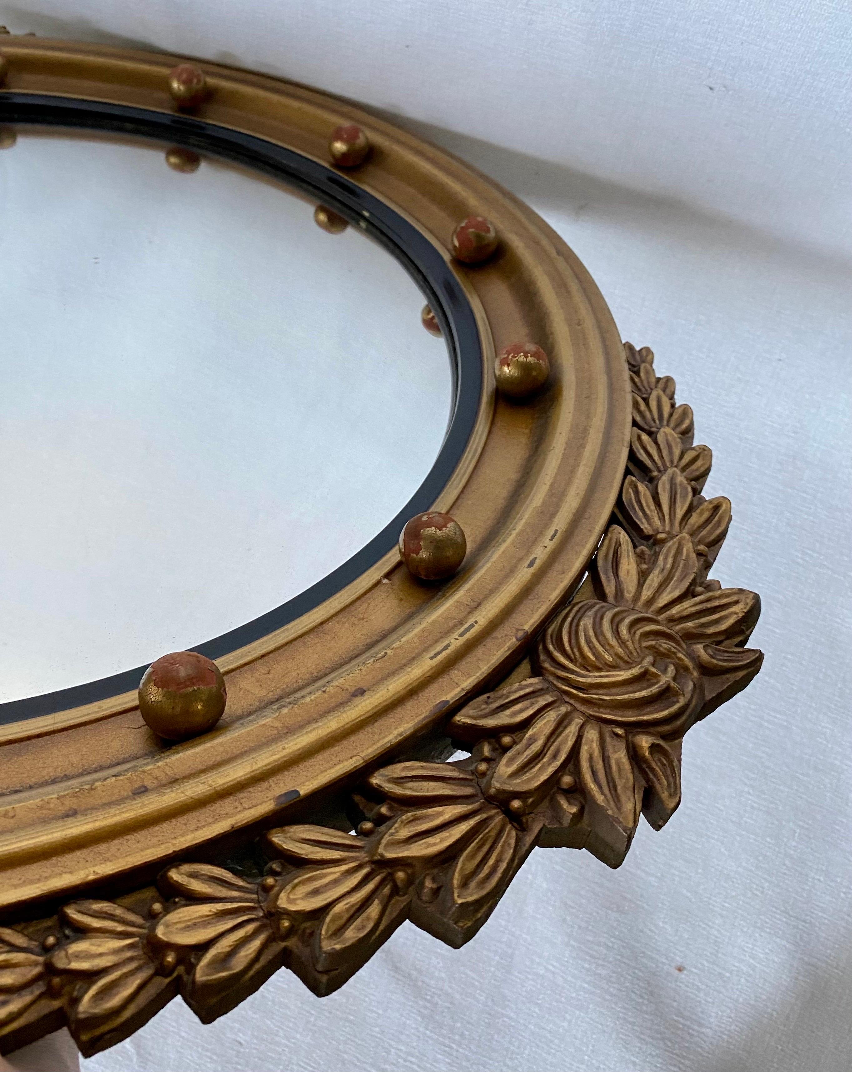 Round Convex Federal Style Carved Giltwood Acanthus Eagle Wall Mirror 3