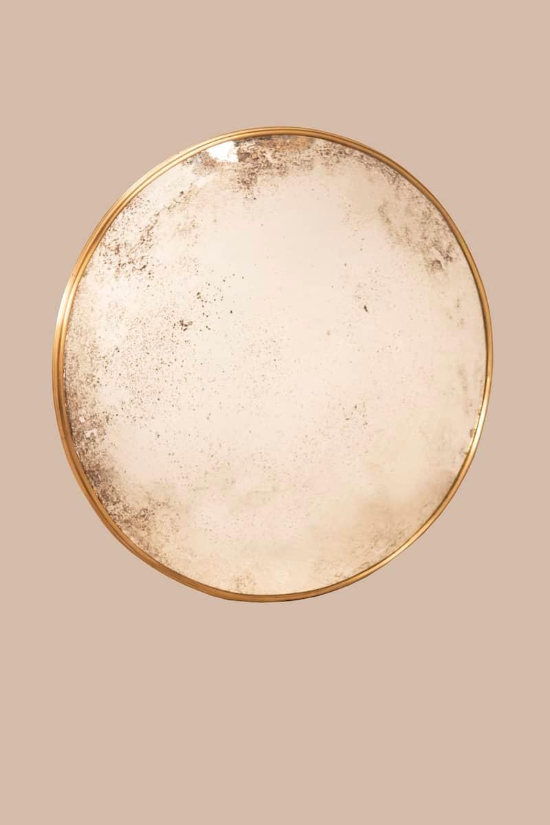Italian Round Convex Mirror Diam 93 cm Brass Frame For Sale