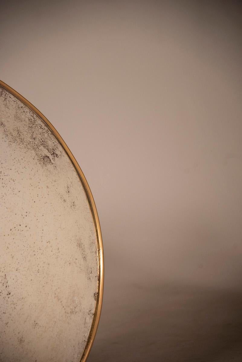 Round Convex Mirror Diam 93 cm Brass Frame For Sale 4